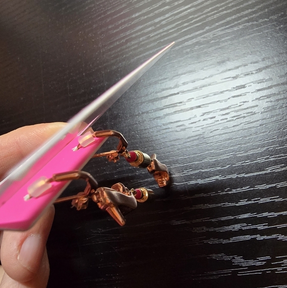 Betsey Johnson Gold and Pink Lipstick Shoe Earrings - Picture 2 of 3